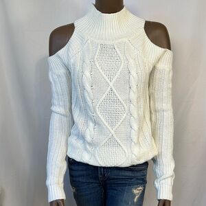 Elan White Cold-Shoulder Cable Knit Sweater
